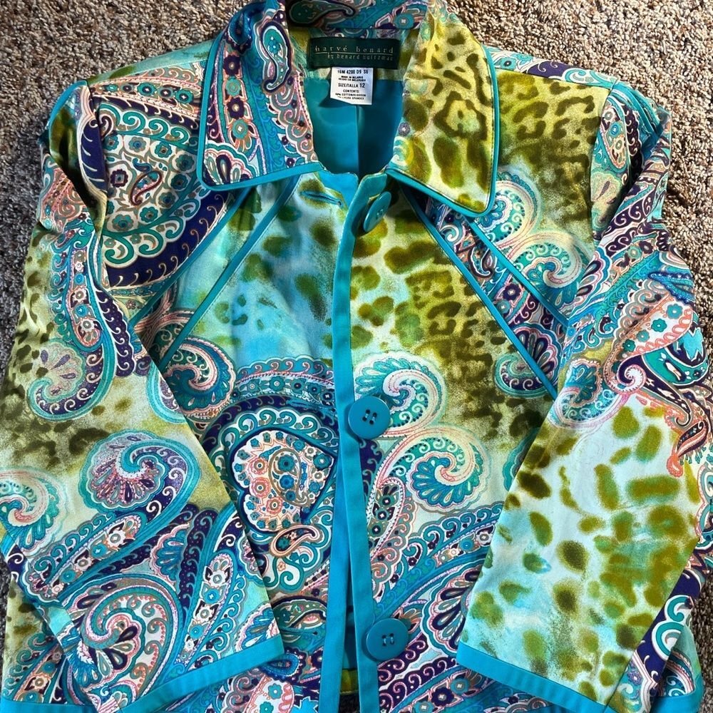 Harve Benard Blue and Green Paisley Blazer casual colorful fun 98 cotton
